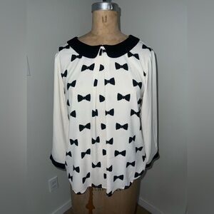 LC Lauren Conrad Black and White Bow Print Blouse